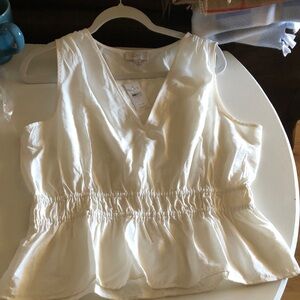 LOFT Cream Sleeveless V-Neck Peplum Blouse